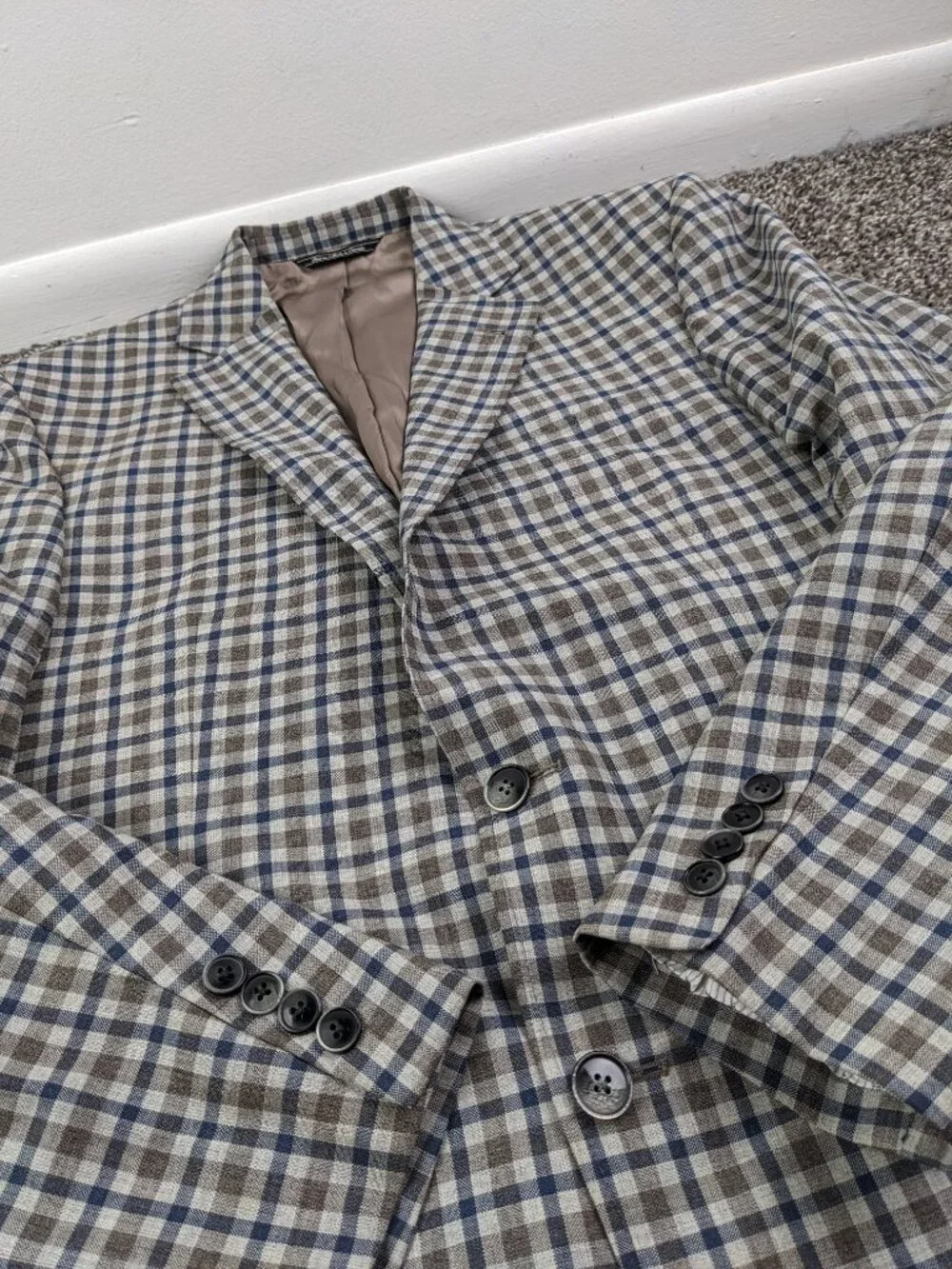 Jack Victor Sport Coat Exclusive Collection Wool Checked Gray Blue Brown 40R